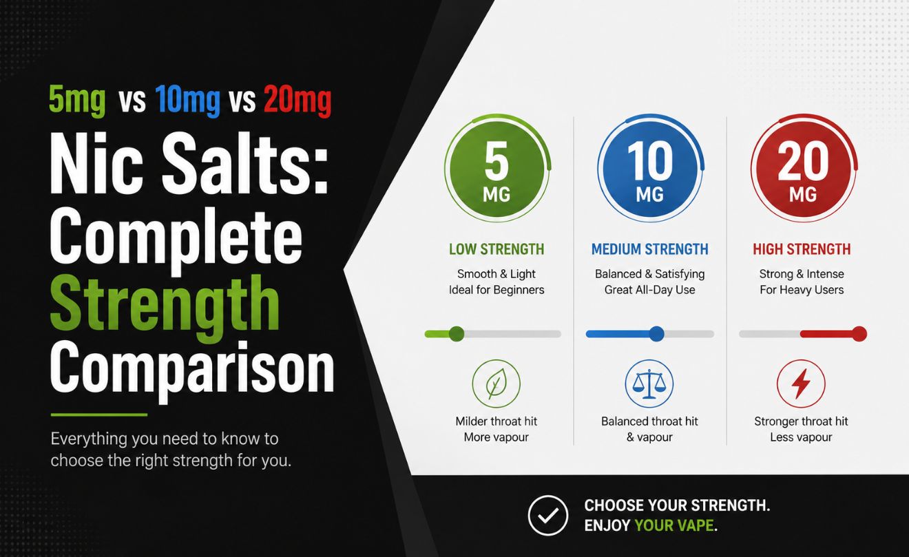 5mg vs 10mg vs 20mg Nic Salts: Complete UK Strength Comparison