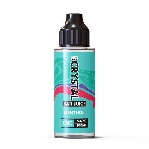 Crystal Bar Juice Menthol 100ml Shortfill E-Liquid – Premium nicotine-free vape juice with a smooth, icy menthol flavour. 50/50 VG/PG blend, perfect for pod kits and refillable vape pens. Up to 30,000 puffs per bottle. UK-made e-liquid with space for nic shots.