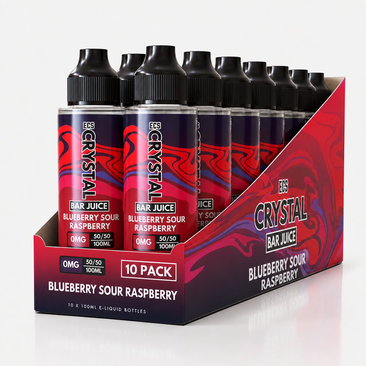Blueberry Sour Raspberry Crystal Bar Juice 10 Pack - 100ml Shortfill E-Liquid
