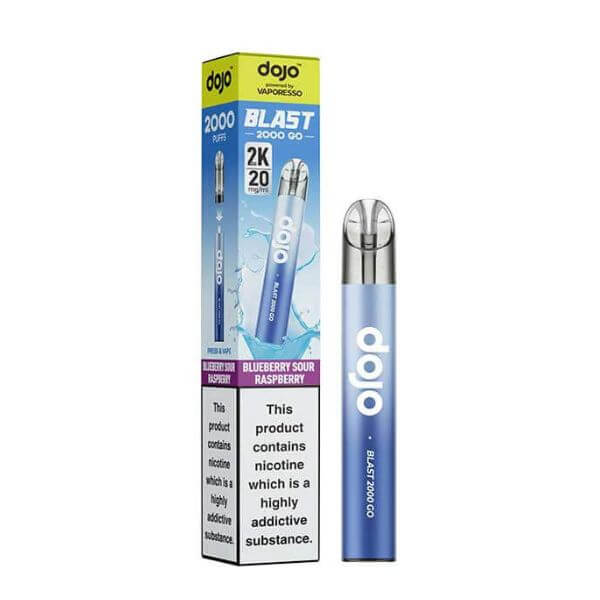 Vape pen with packaging displaying 'dojo' branding on a white background