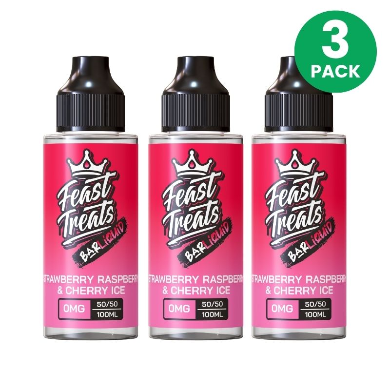 Strawberry Raspberry & Cherry Ice by Feast Treats 3 Pack - 100ml Shortfill E-Liquid