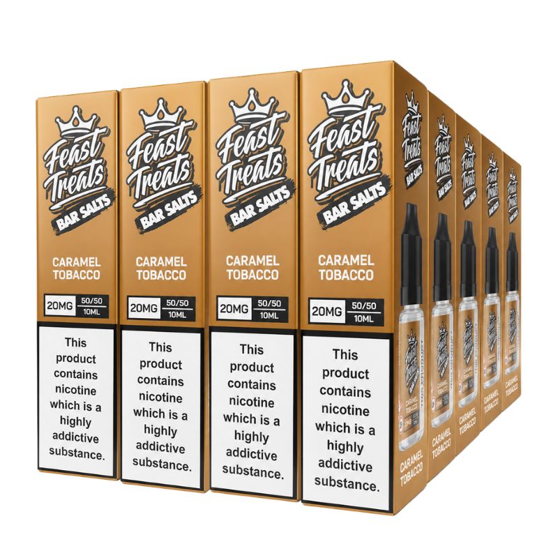 Caramel Tobacco Feast Treats nic salt 20 pack — 20 x 10ml bottles, 10mg and 20mg, bulk vape juice deal