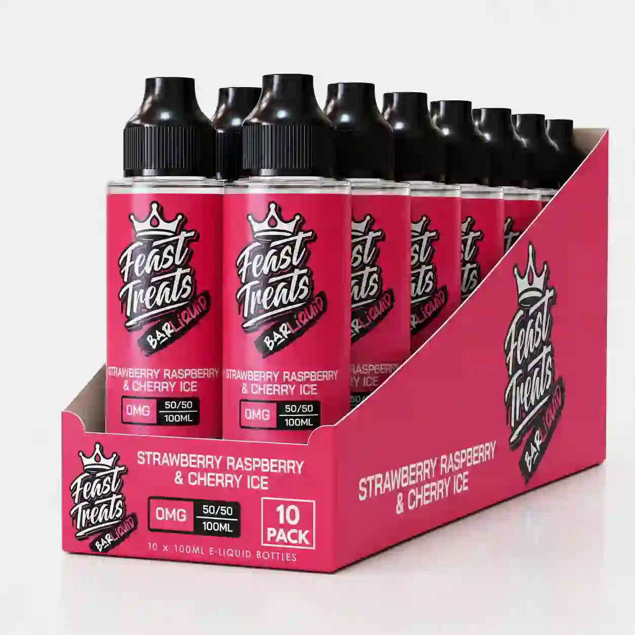 Strawberry Raspberry & Cherry Ice by Feast Treats 10 Pack - 100ml Shortfill E-Liquid