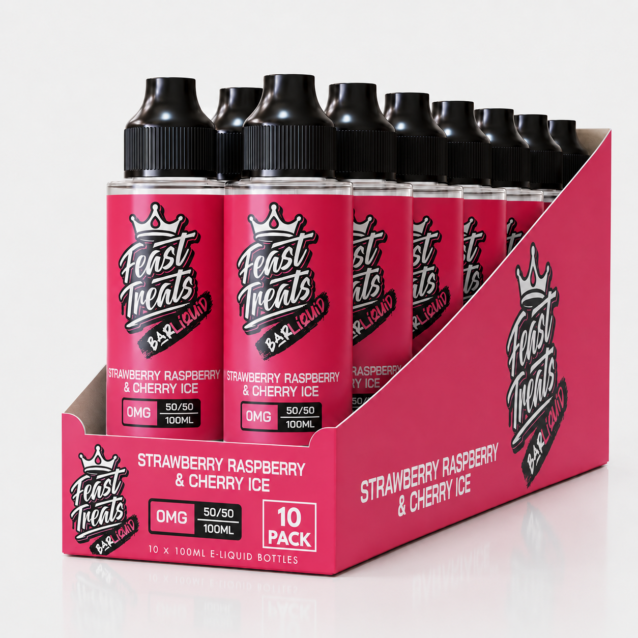 Strawberry Raspberry & Cherry Ice by Feast Treats 10 Pack - 100ml Shortfill E-Liquid